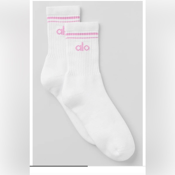 Alo Unisex Half-Crew Throwback Sock Whit & Pink Size Med - Picture 3 of 8